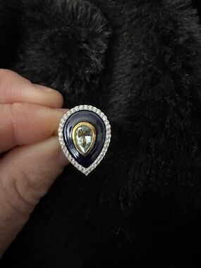 Fashion Jewelry Navy and Gold Teardrop Ring